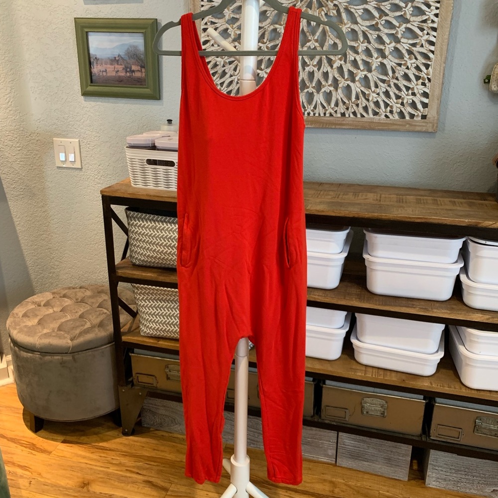Enza Costa Red Fleece Lined Jumpsuit - Size M